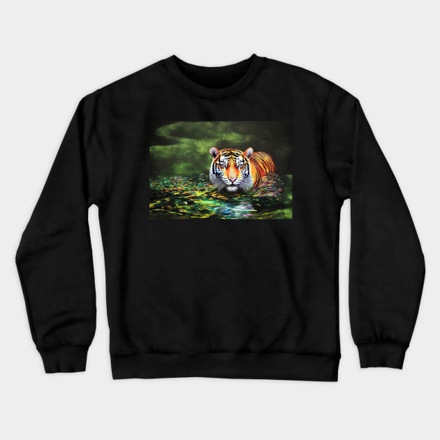 Tiger In The Water Crewneck Sweatshirt by rachelboucher